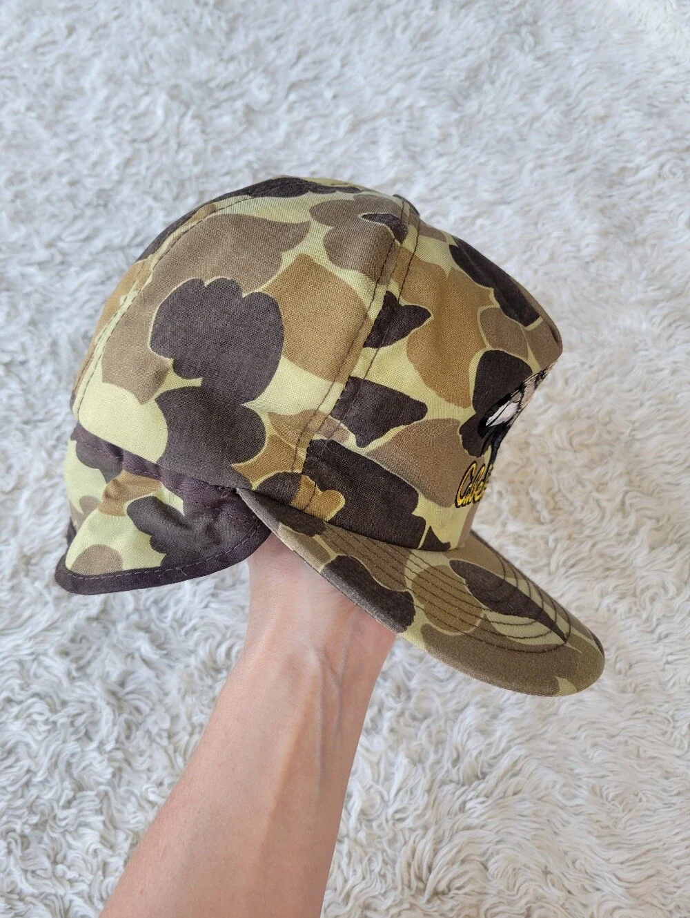Vintage Cabelas Hat Mens Medium Cap Ear Flap Insulated Camo Winter USA Made